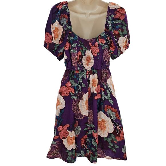 Band of the Free Womans size S Aimee Purple Floral Puff Sleeve Mini Dress NEW - Picture 3 of 8